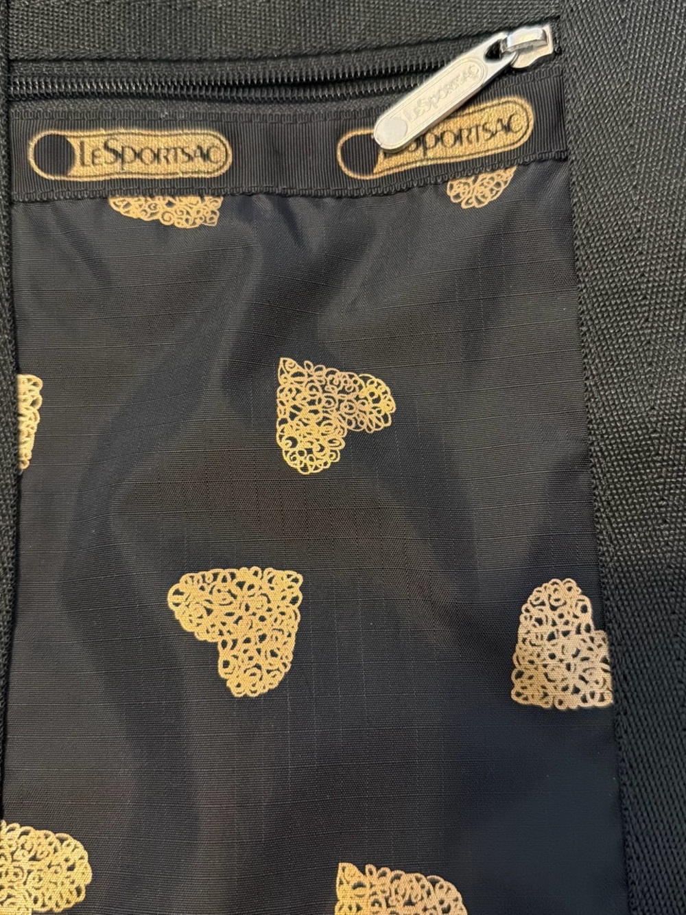 LeSportsac "Heart of Gold" Black Nylon Tote Bag - Picture 2 of 4
